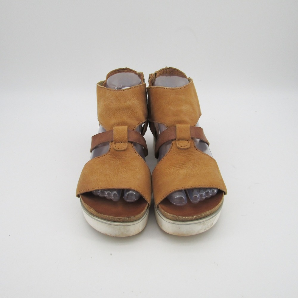 Miz Mooz Women Tan Leather Platform Wedge Sandals Back Zip Size 37 Portugal - Picture 10 of 10